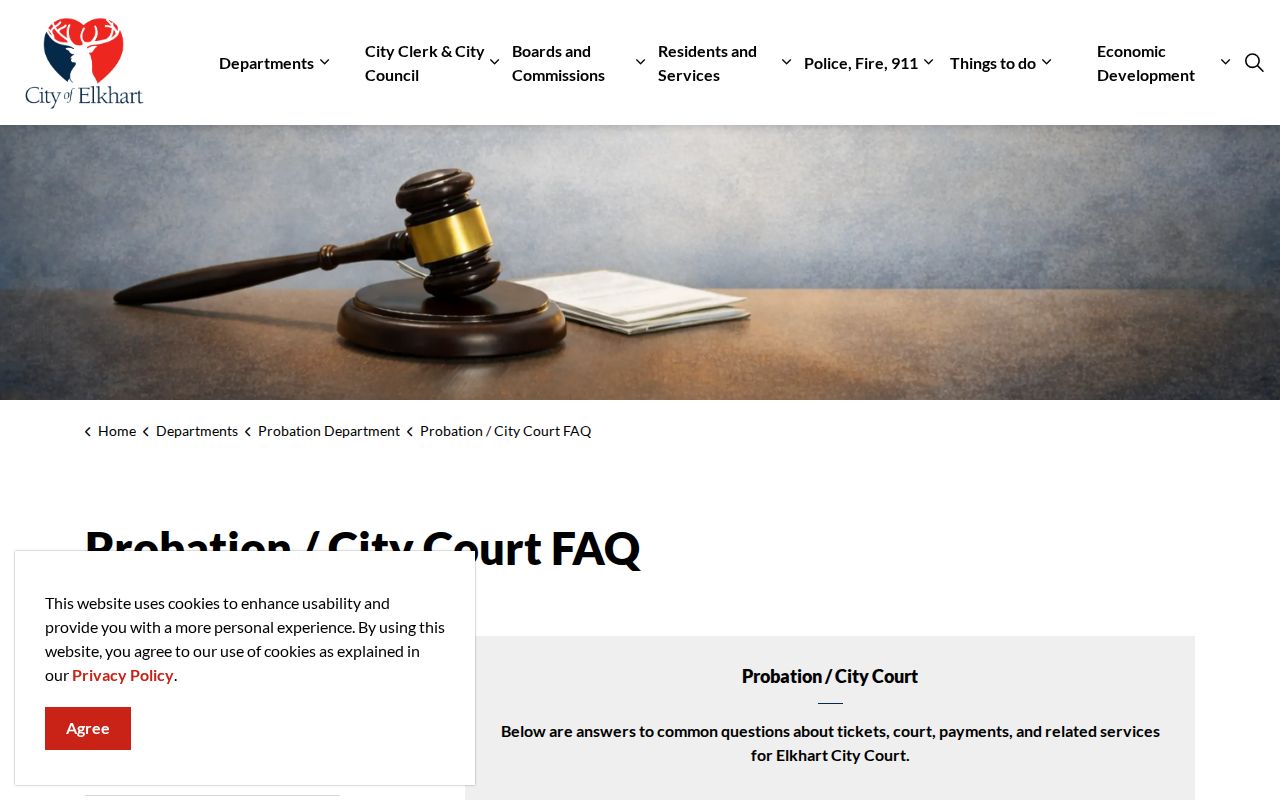 Elkhart city directory follow-up through the City Court FAQ
