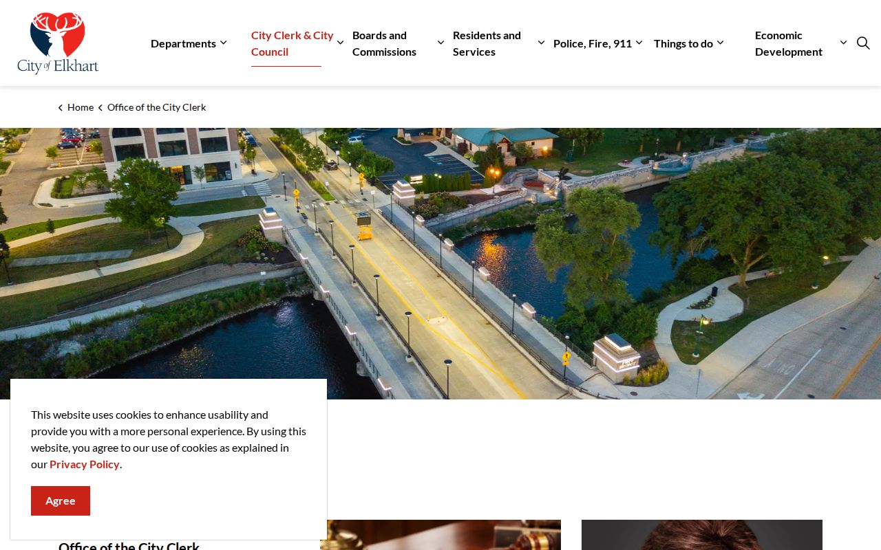 Elkhart city directory research through the City Clerk records page
