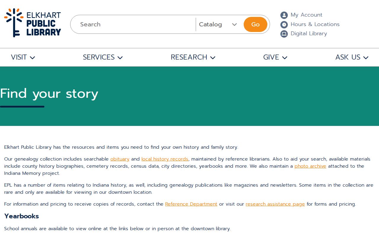 Elkhart residents directory public library genealogy resources