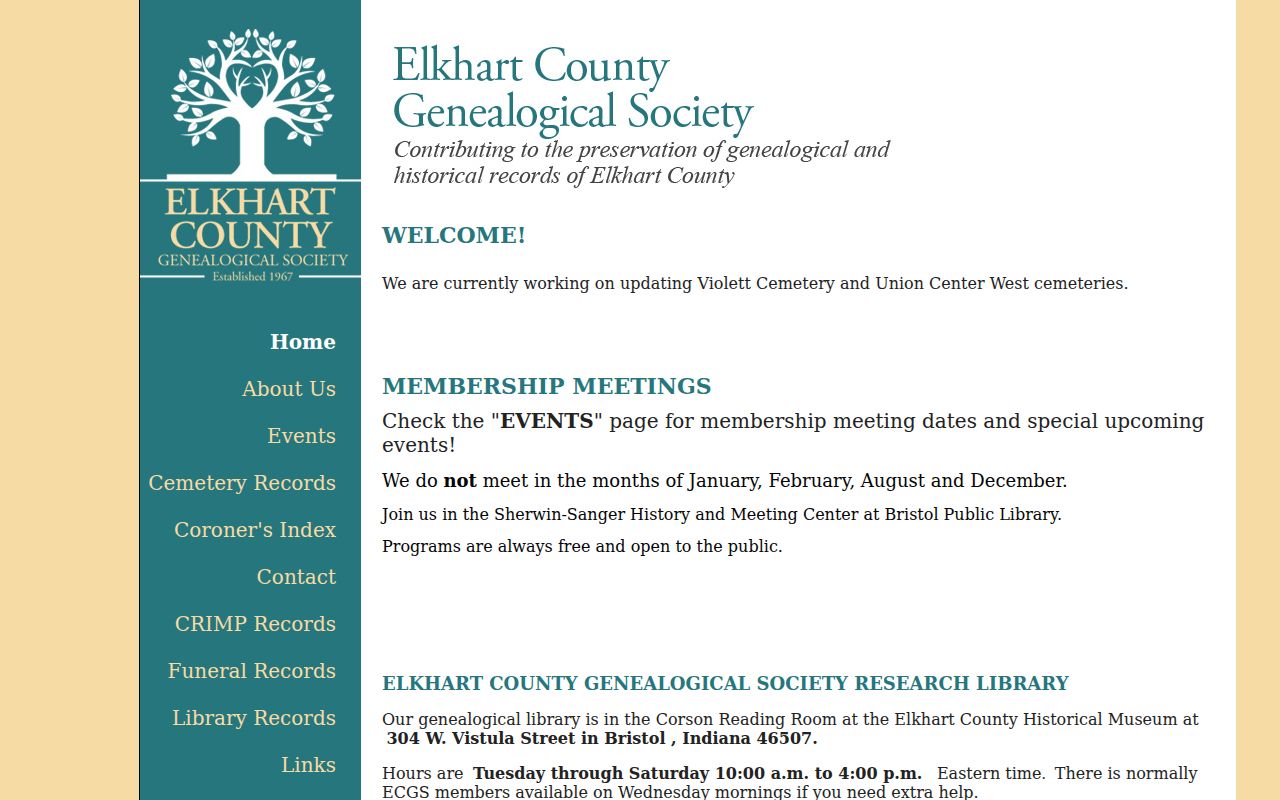 Elkhart residents directory genealogical society resource