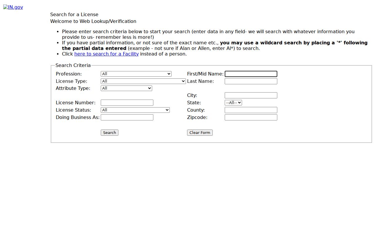 Elkhart residents directory Indiana professional license search
