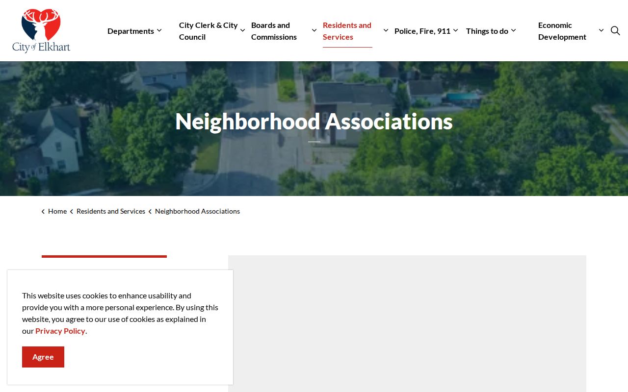 City of Elkhart neighborhood associations page and public civic contacts