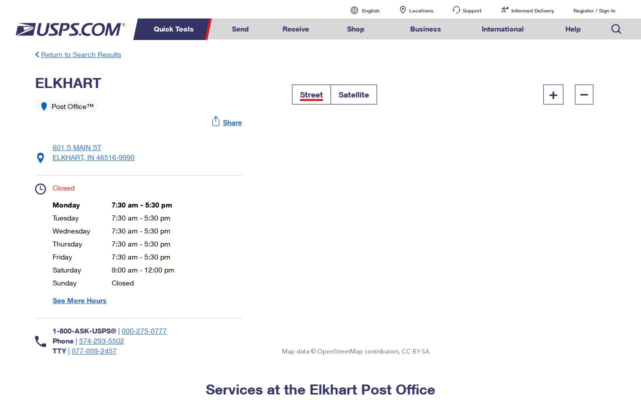 Elkhart ZIP code directory source at the USPS Elkhart Post Office page